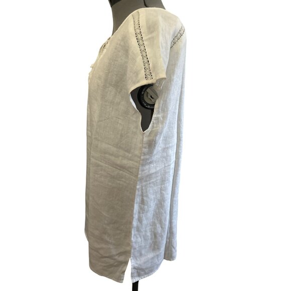 Ellen Tracy Womens Ivory Crochet Trim Cap Sleeve Tunic Top Linen Size Medium - Picture 2 of 7